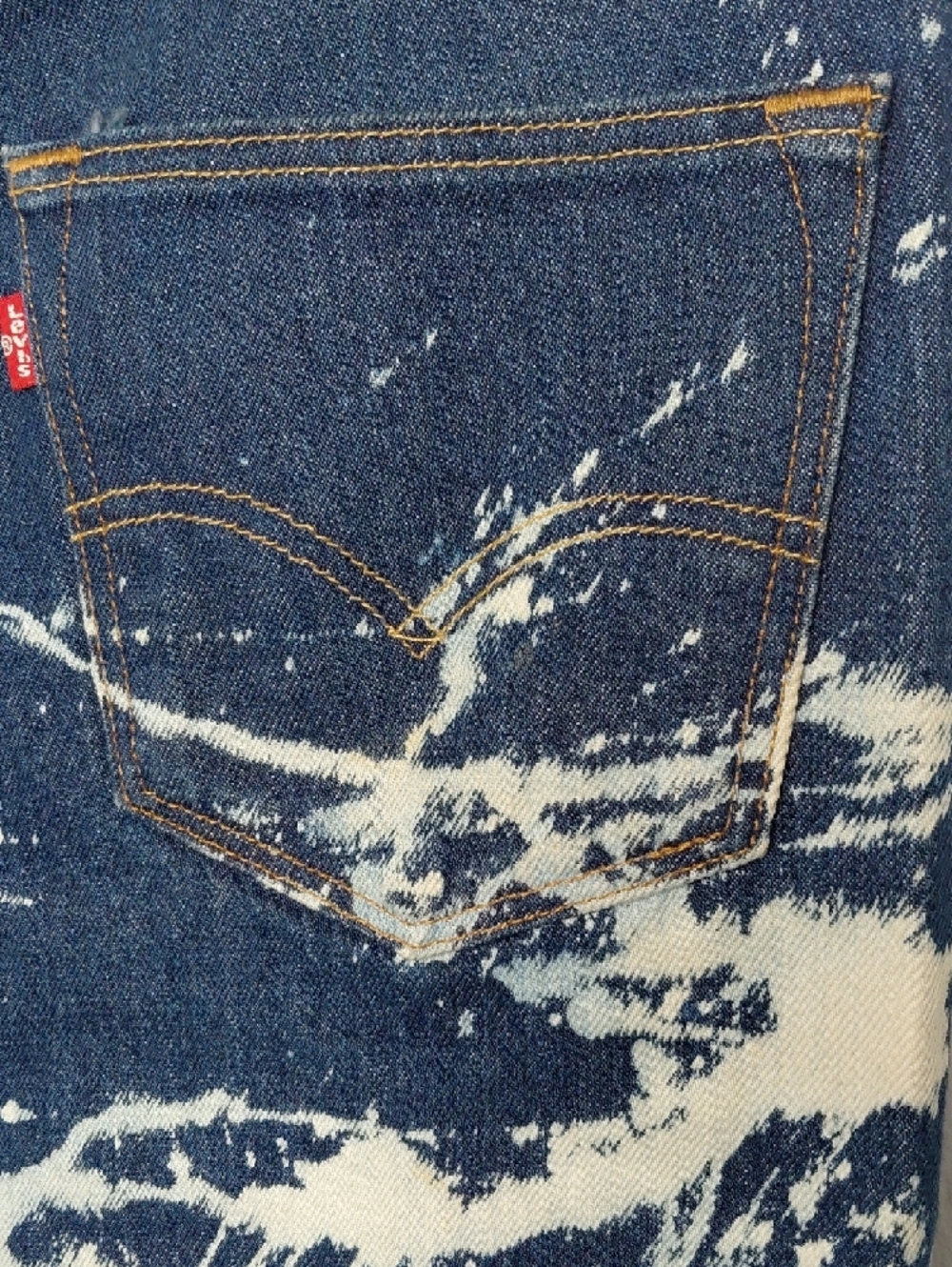Men's Custom Levis Dark Blue Bleached Slim Jean Shorts - Picture 4 of 8